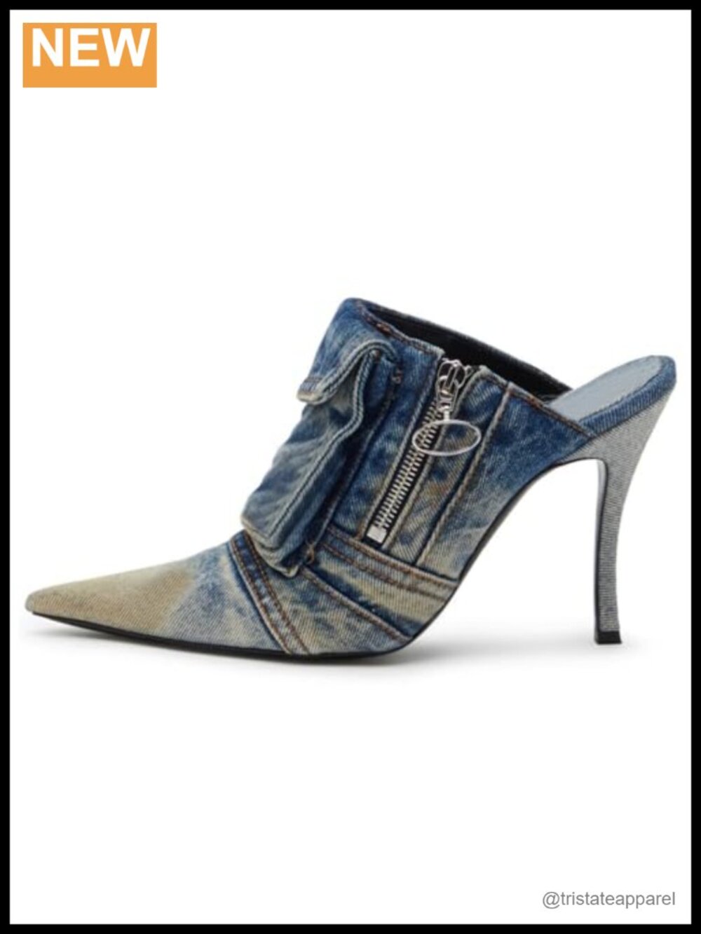 Denim Pointed Toe Heeled Mules Slip-on Stiletto Backless Casual